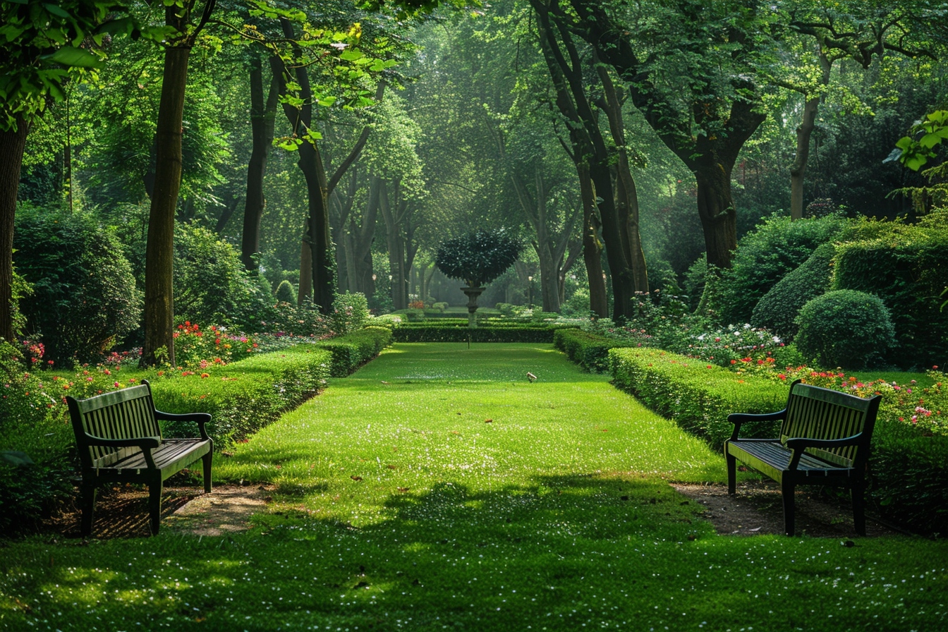 Techniques vertes innovantes appliquées dans un parc luxuriant de Neuilly-sur-Seine, enchanteur et invitant à la détente.